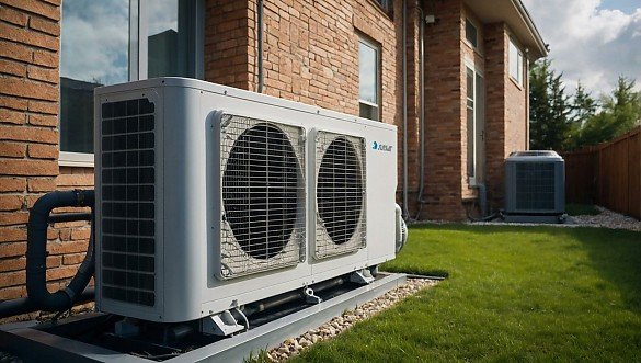 W�rmepumpe neben Einfamilienhaus