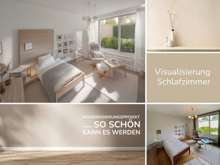 Collage Visualisierung Schlafzimmer Reihenendhaus Berlin