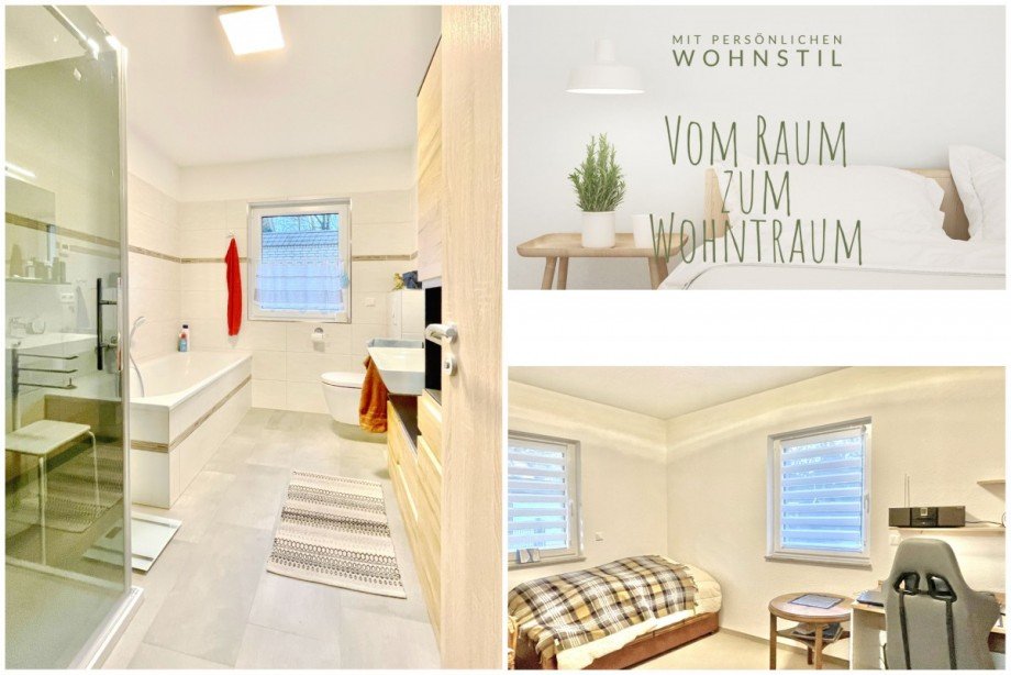 Collage Bad + Schlafen 2 Bungalow Rangsdorf