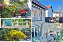 Collage Au�enbereich 2 x Terrasse + 2 x Wohnen + 2 x K�che + 2 x Bad + 4 x Schlafen = �berraschend viel Platz auf 220 m�
