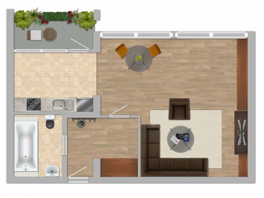 Visualisierung Grundriss 1-Zimmer-Appartement Etagenwohnung Berlin