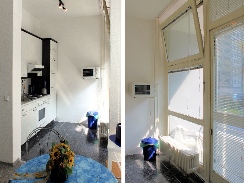 offene K�che mit Zugang zum Balkon Etagenwohnung Berlin
