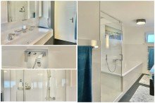 Collage Bad 2 x Terrasse + 2 x Wohnen + 2 x K�che + 2 x Bad + 4 x Schlafen = �berraschend viel Platz auf 220 m�