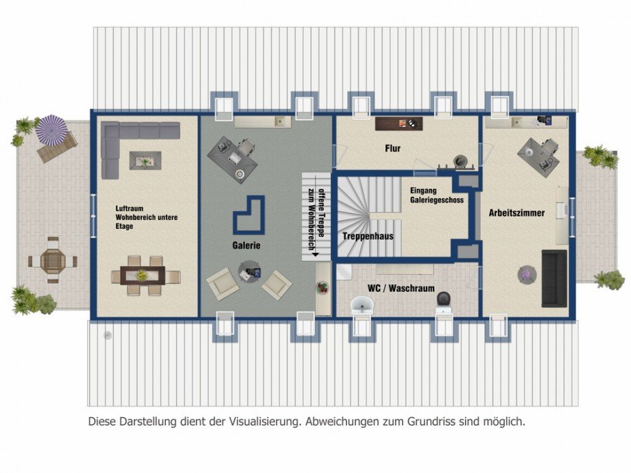 Visualisierung Galeriegeschoss Maisonettewohnung Berlin