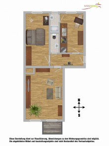Grundriss m�bliert ***Solides Anlageobjekt***
Vermietete 2-Zimmer-Wohnung unweit vom Tegeler See!