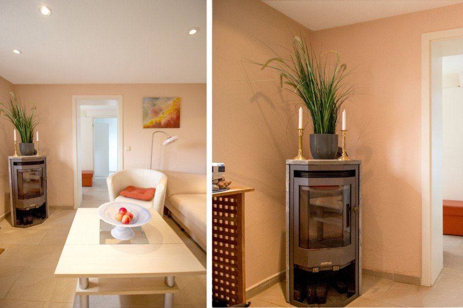 Wohnzimmer mit Kaminofen Ferienhaus Lambrechtshagen / Sievershagen