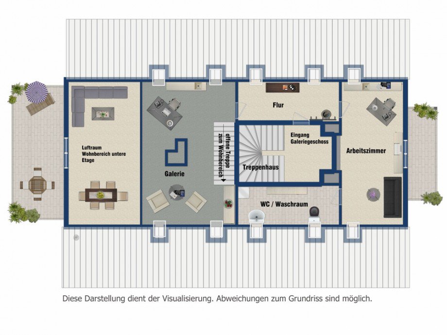 Visualisierung Galeriegeschoss Maisonettewohnung Berlin