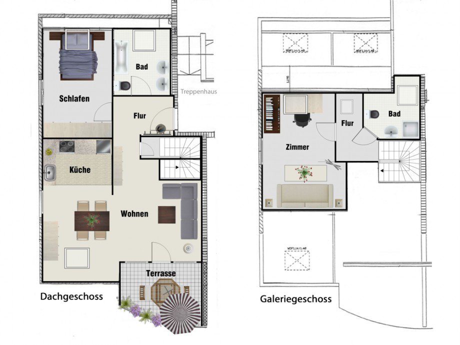 Visualisierung Grundriss DG und Galerie Maisonettewohnung Sch�nefeld